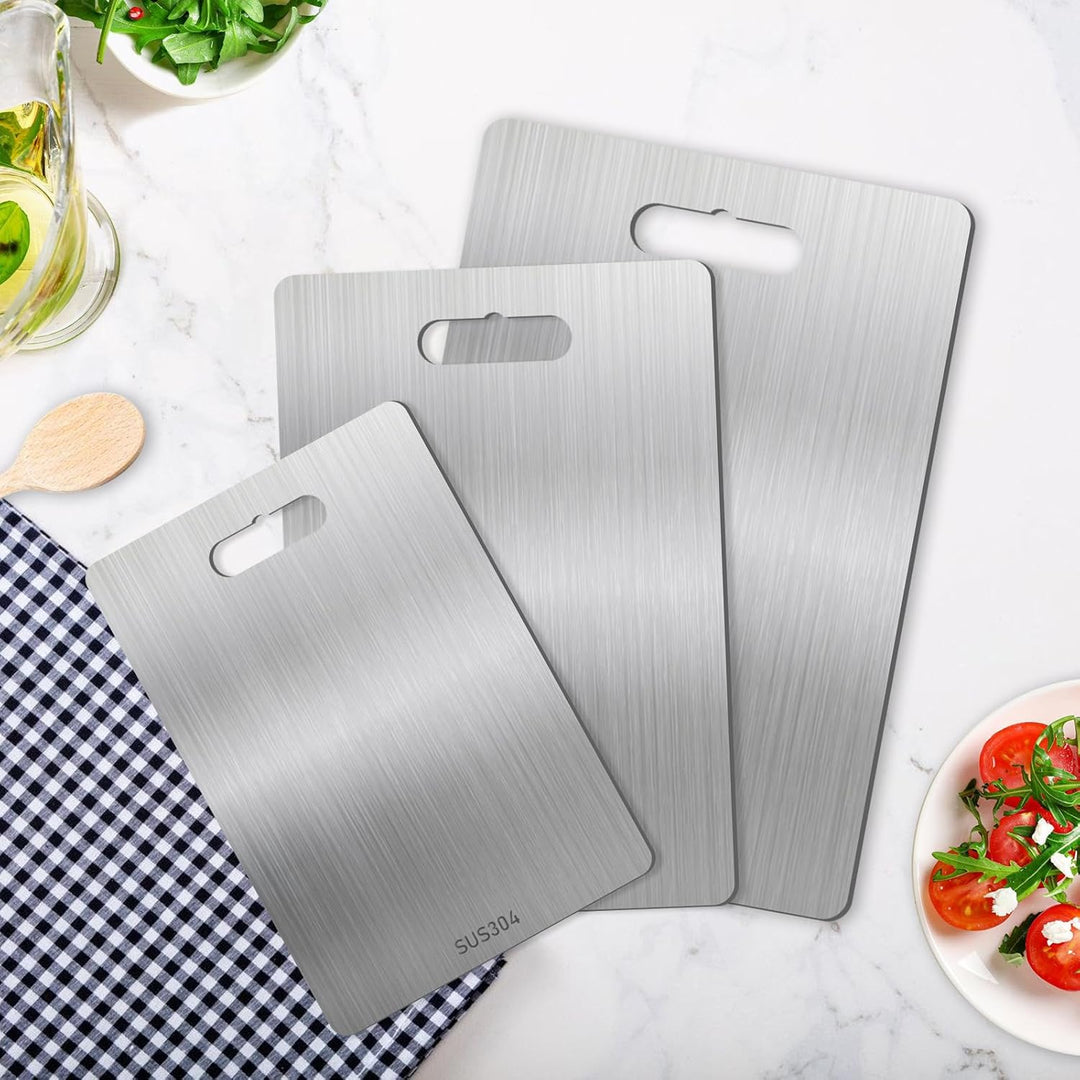 3 Stück Titan-Schneidebrett, 304 Schneidebrett Aus Edelstahl, Edelstahl-Schneidebrett, Dickes Metall