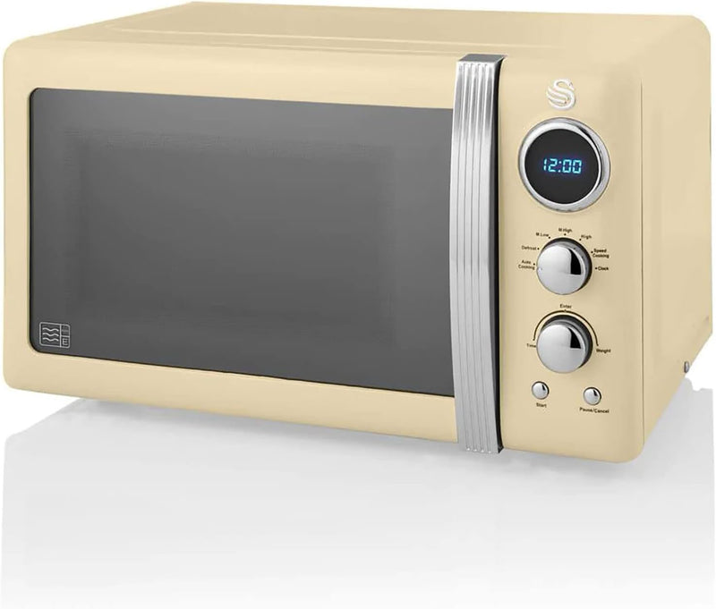 Swan Retro SM22030CNEU Digital Mikrowelle 20L, 5 Leistungsstufen, Auftaufunktion, 60 Minuten Timer,