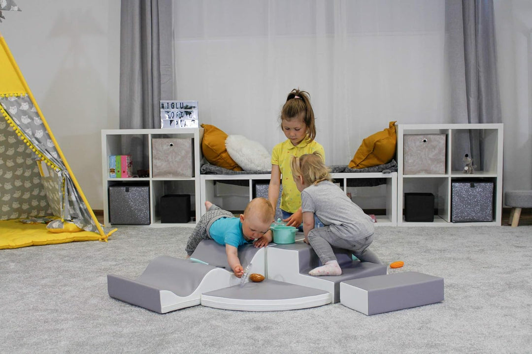 IGLU SOFT PLAY 6 Softbausteine Riesenbausteine Schaumstoffbausteine - Anti-Rutsch (Grau/Weiss), Grau