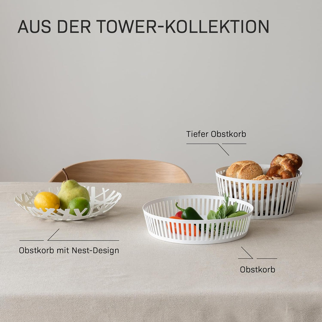Yamazaki 2497 TOWER Obstschale, weiss, Stahl, Minimalistisches Design, 26 x 26 x 4,5 cm (LxBxH), Wei