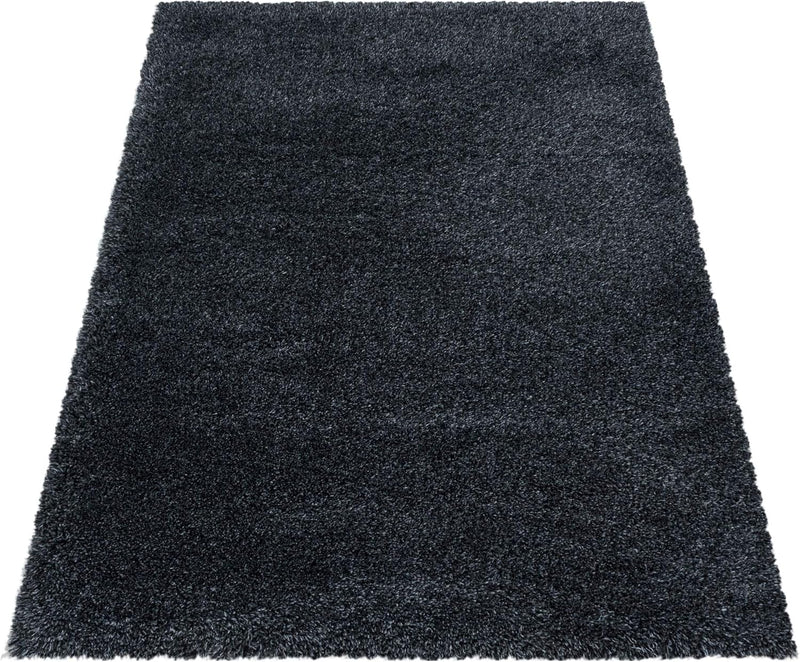 HomebyHome Teppich Wohnzimmer Hochflor Shaggy 50 mm Florhöhe Anthrazit 80 cm Rund - Teppich Schlafzi