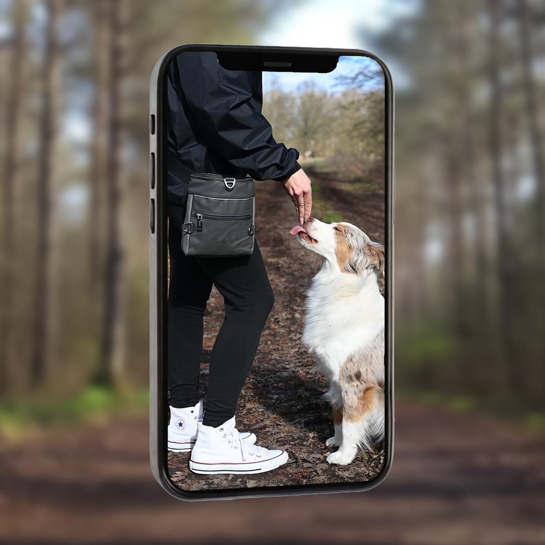 ASCO Leckerlitasche für Hunde mit Einhand-Schnappverschluss, Futterbeutel mit Silikon-Einsatz, Premi