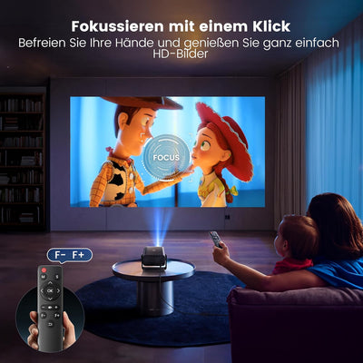 Beamer【Elektrischer Fokus/Auto Trapezkorrektur】 WiFi Bluetooth Mini Beamer 1080P Full HD unterstützt