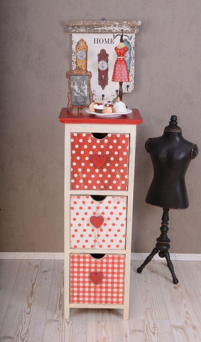 Vintage Kommode Glückspilz Rot mit weissen Punkten Schubladen ETG062 Palazzo Exklusiv