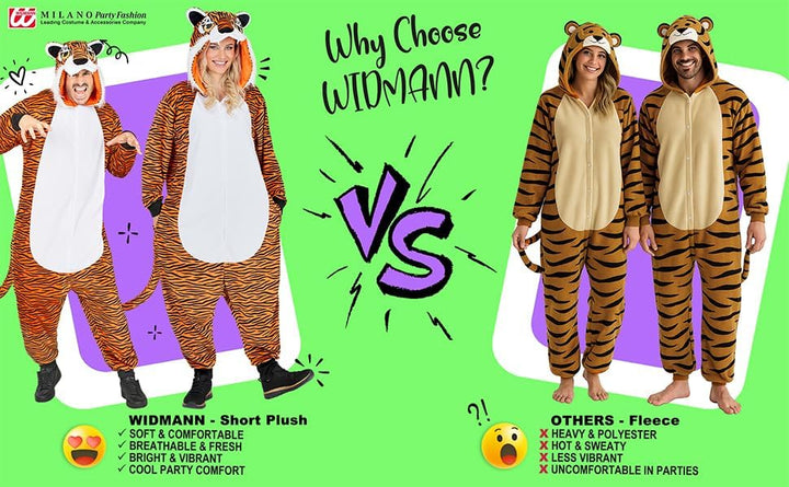 W WIDMANN MILANO Party Fashion - Tier Overall für Erwachsene, weicher Plüsch Jumpsuit mit Kapuze, Ti