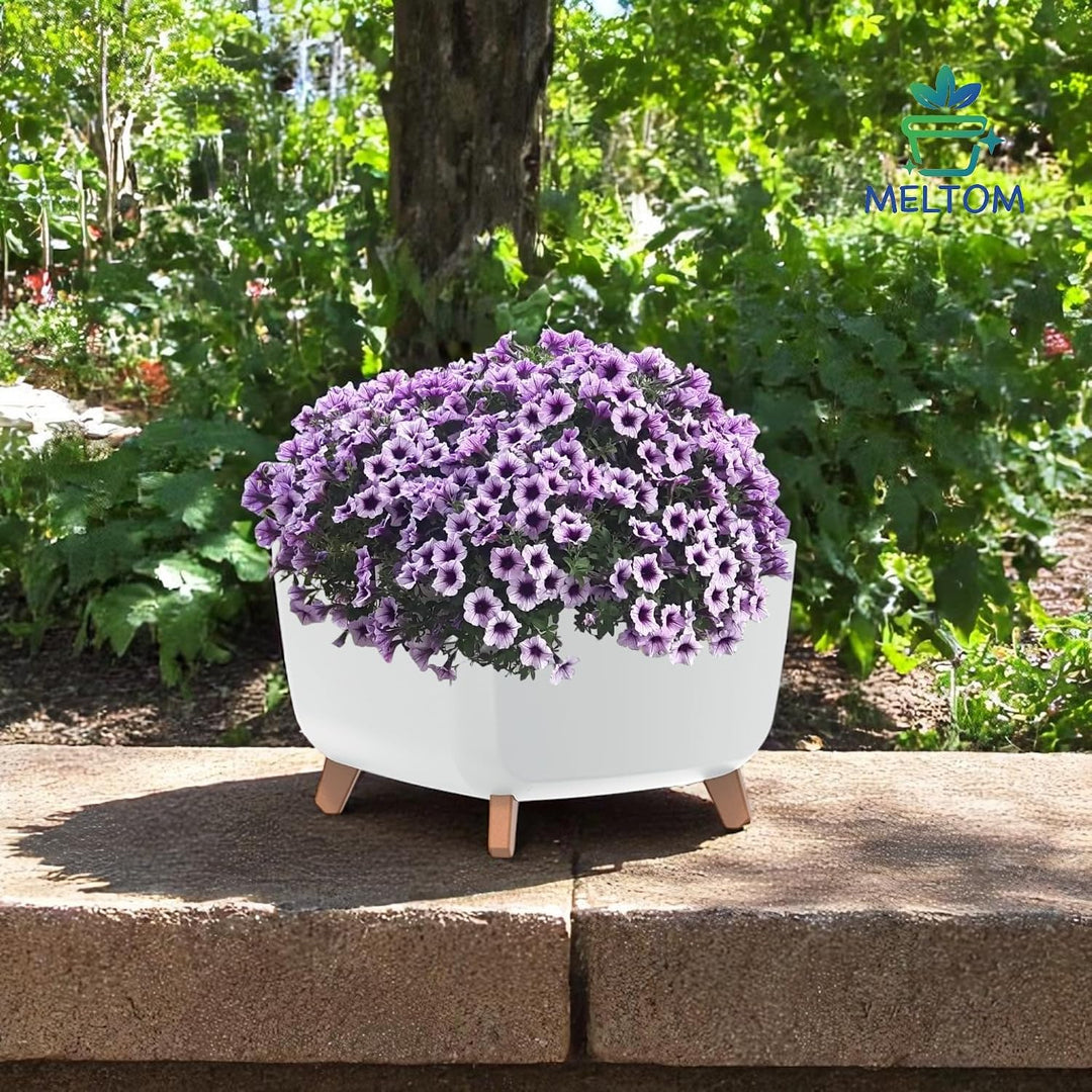 MELTOM Blumentopf Schale mit Füssen Einsatz Blumenschale Quadratisch Übertopf, 38 x 38 x 27 cm (Weis