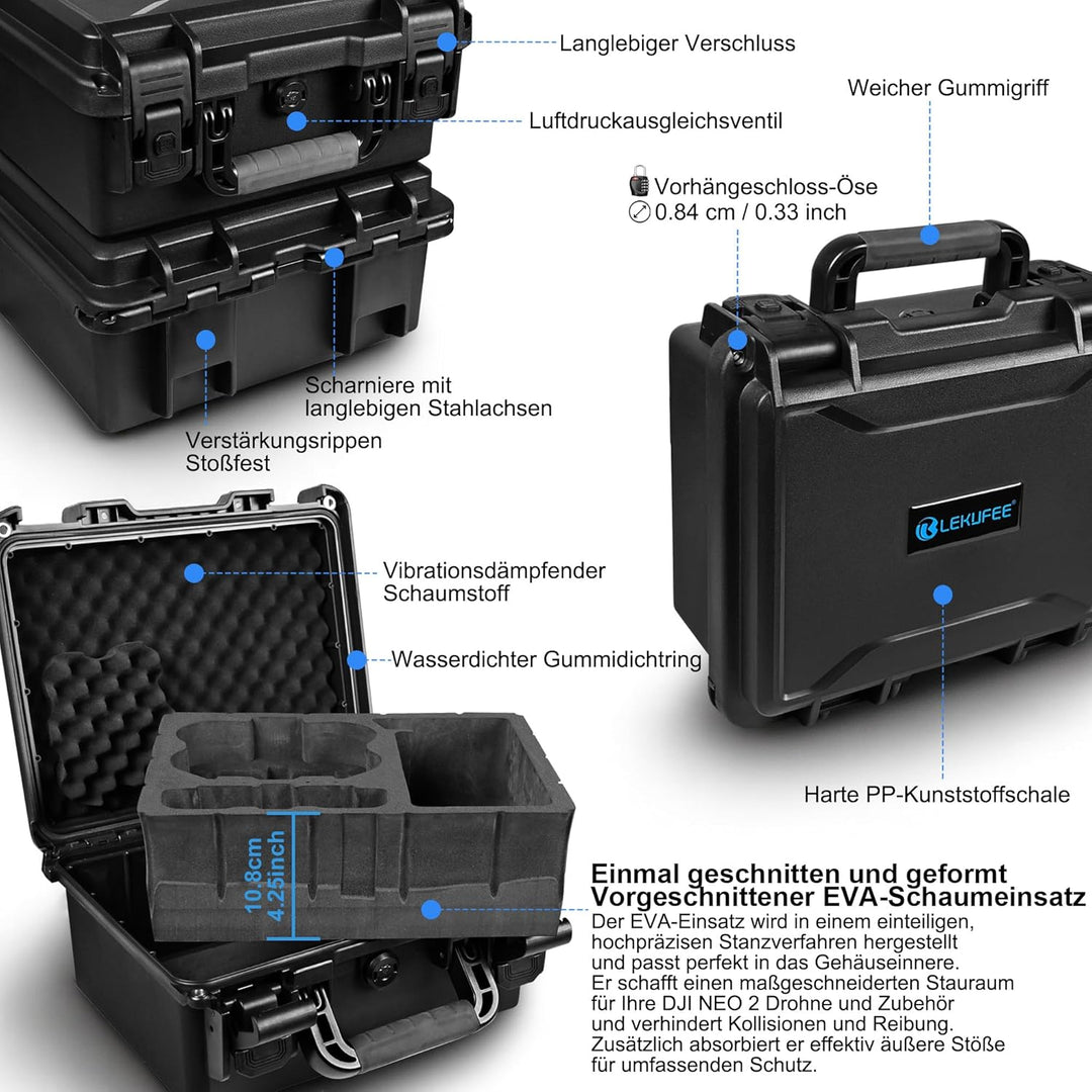 LEKUFEE wasserdichte Harte Transportkoffer für DJI Neo 2 Drohne, Fly More Combo, DJI RC 2, RC N3, Go