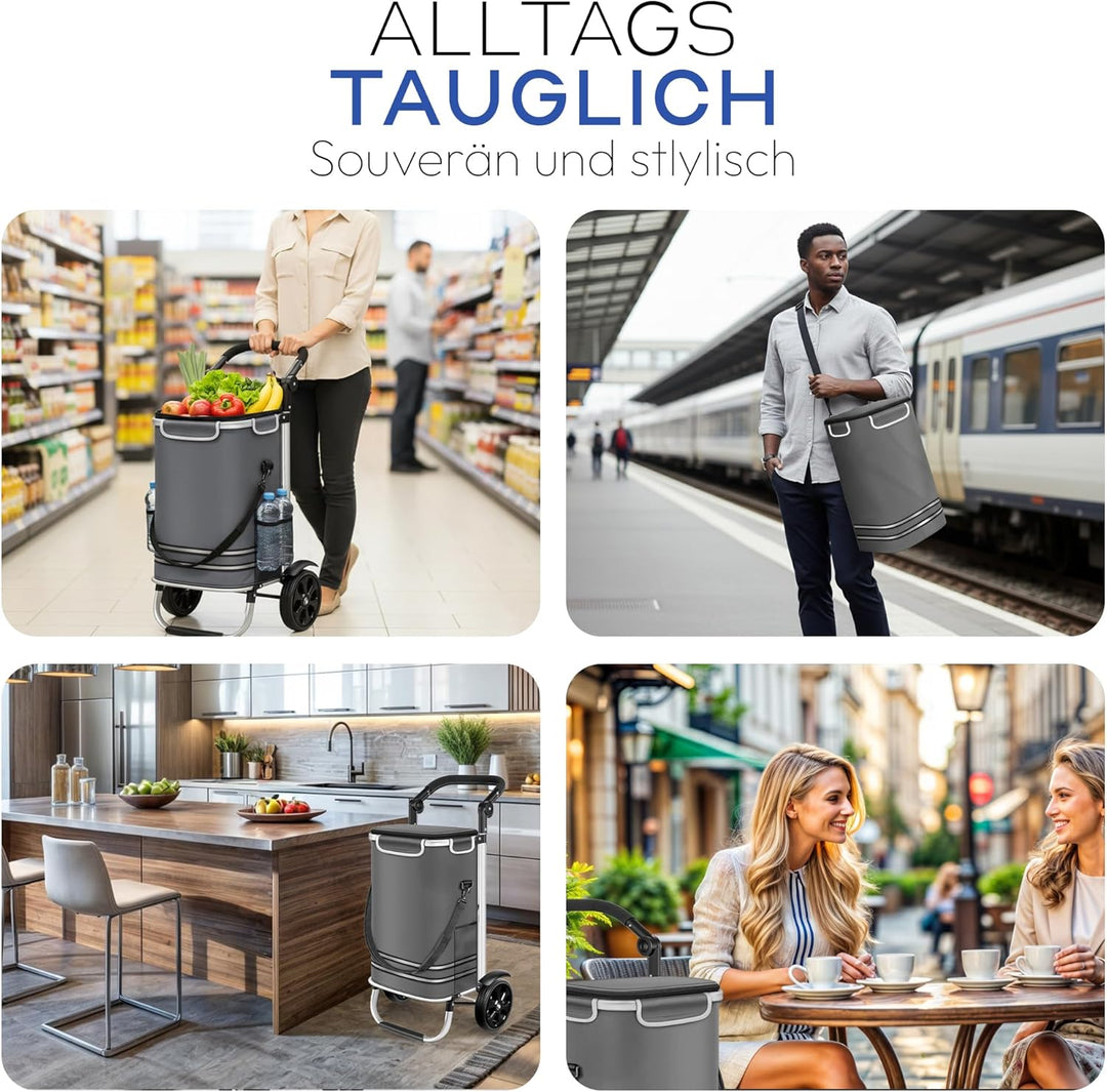 Dimono® Einkaufstrolley Klappbarer 3 in1 Trolley zum Einkaufen; 56 Liter inkl. Kühlfach; Transportwa