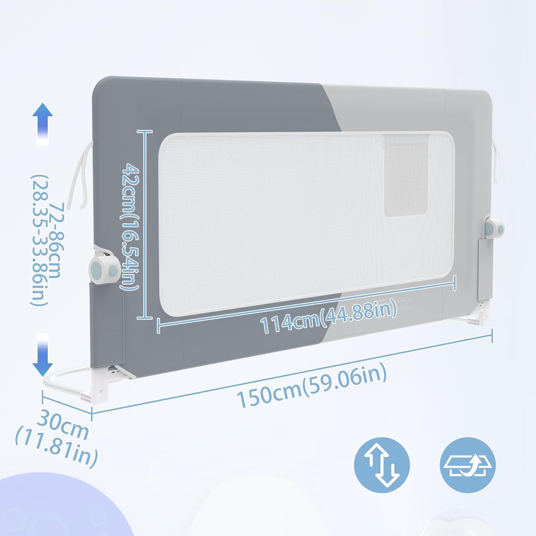NAIZY Rausfallschutz Bett Rail 150cm Klappbar Bettgitter Baby mit Aufbewahrungstaschen, Bettschutzgi