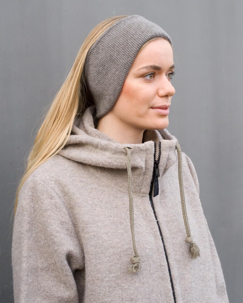 FosterNatur, Merino Stirnband mit Ohr, 100% Wolle (Baumwollfutter) Elk, Elk