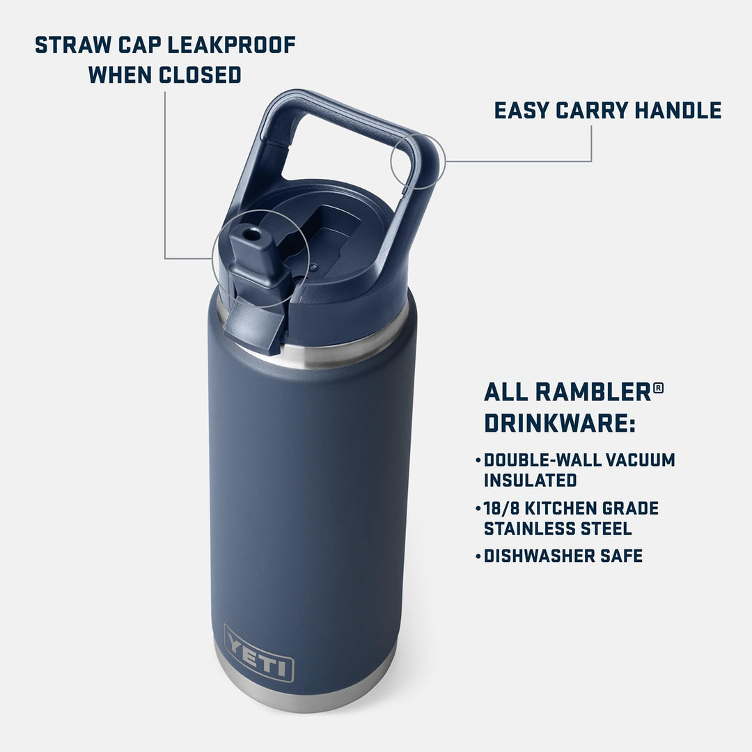 YETI Rambler 750 ml Flasche, vakuumisoliert, Edelstahl mit Strohhalmkappe, Schwarz, Schwarz