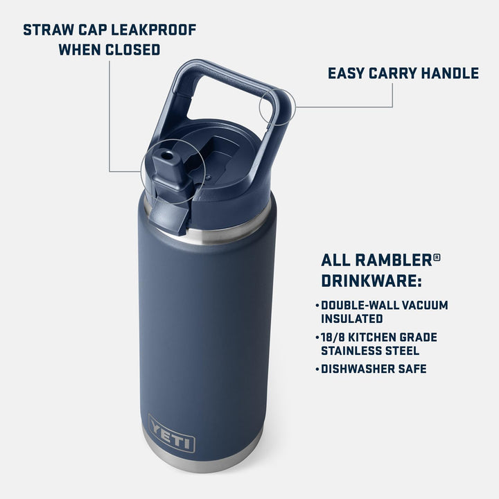 YETI Rambler 750 ml Flasche, vakuumisoliert, Edelstahl mit Strohhalmkappe, Schwarz, Schwarz