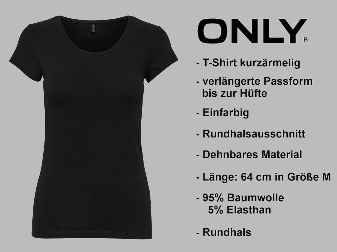 ONLY 3er Pack Damen T-Shirt schwarz oder weiss Kurzarm lang Basic Sommer T-Shirts XS S M L XL 152091