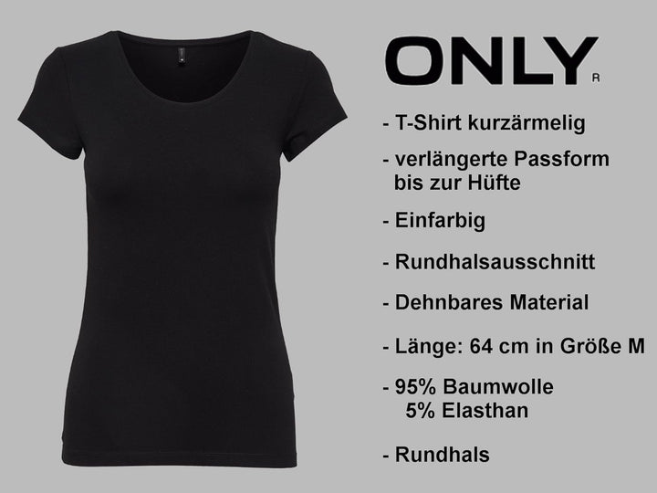 ONLY 3er Pack Damen T-Shirt schwarz oder weiss Kurzarm lang Basic Sommer T-Shirts XS S M L XL 152091