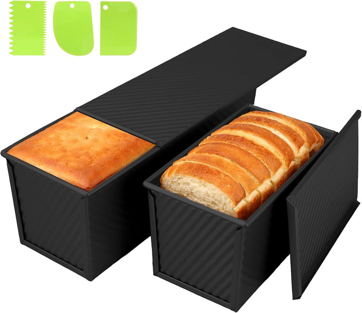Toastbrot Backform mit Deckel 2er Set (1000g &amp; 450g), Kastenform aus Karbonstahl in Schwarz, Antihaf