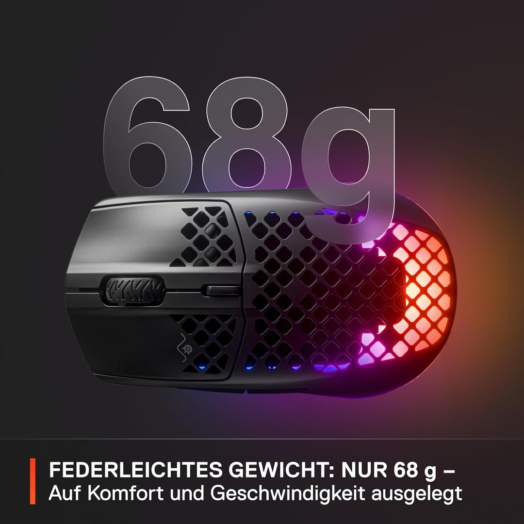 SteelSeries Aerox 3 Wireless - RGB Gaming-Mouse mit Öffnungen in der Oberfläche - Federleichtes, was