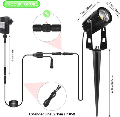 AIMHEIM 3er-Set LED Gartenbeleuchtung mit Erdspiess, 3W Gartenleuchte mit Stecker, 1080LM, P65 Wasse