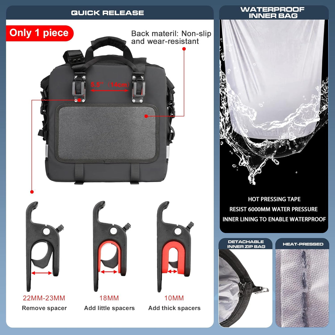 Rhinowalk Motorrad Satteltasche 20L Wasserdicht Motor Seitentasche Gepäcktasche Hecktasche Hinterrad