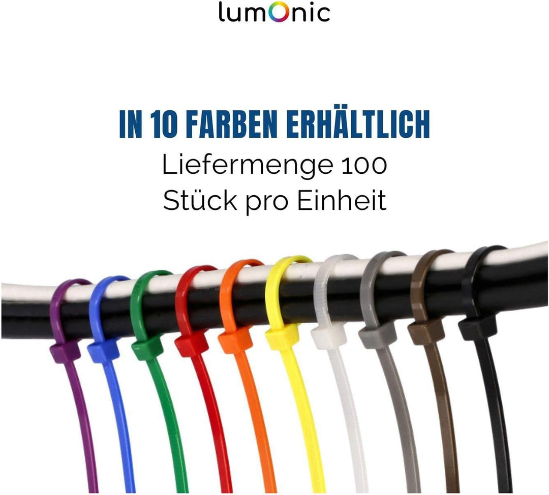 Lumonic 100x Kabelbinder 700 x 9mm I Weisse Kabelbinder in Industriequalität I Kabelbinder UV bestän