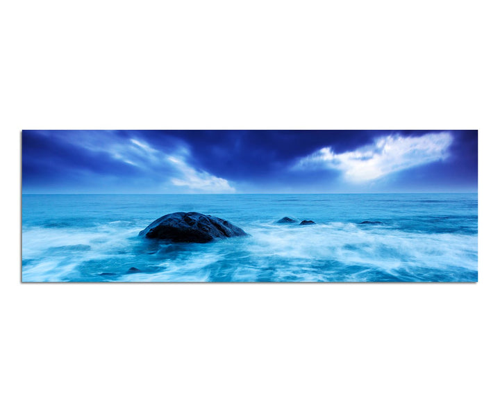 Paul Sinus Art Panoramabild auf Leinwand und Keilrahmen 150x50cm Ukraine Meer Steine Nebel Dunst Wol
