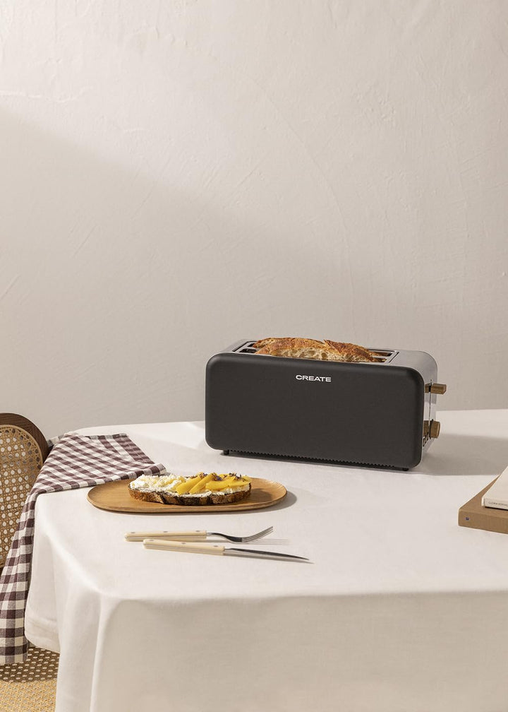 CREATE/PACK TOAST RETRO XL + KETTLE RETRO L/Wasserkocher 1,7L und Toaster mit 3 Toast-Stufen in Schw