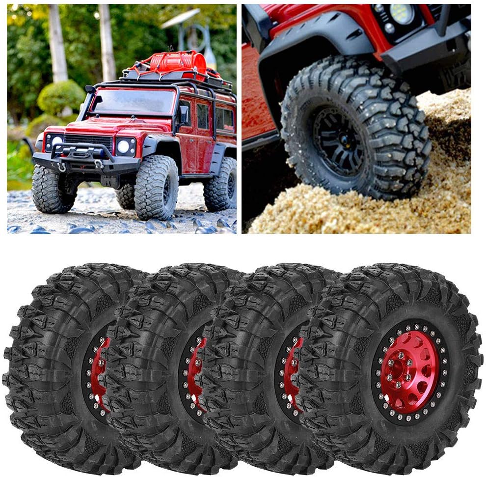 4 Stück RC Reifen, 1/10 RC Auto 2,2 Zoll Rad RC Crawler Gummireifen Metall Radnabe RC Zubeh?r(rot) B