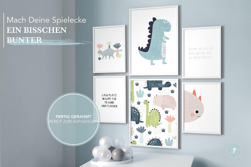 Papierschmiede® Bilder Kinderzimmer Kids Mood Poster Set Dino, Gerahmte Bilder fürs Kinderzimmer in