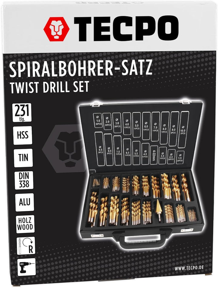 TECPO HSS Titan Spiralbohrer Satz mit Stufenbohrer 231-teilig Bohrer Set 1-10 mm