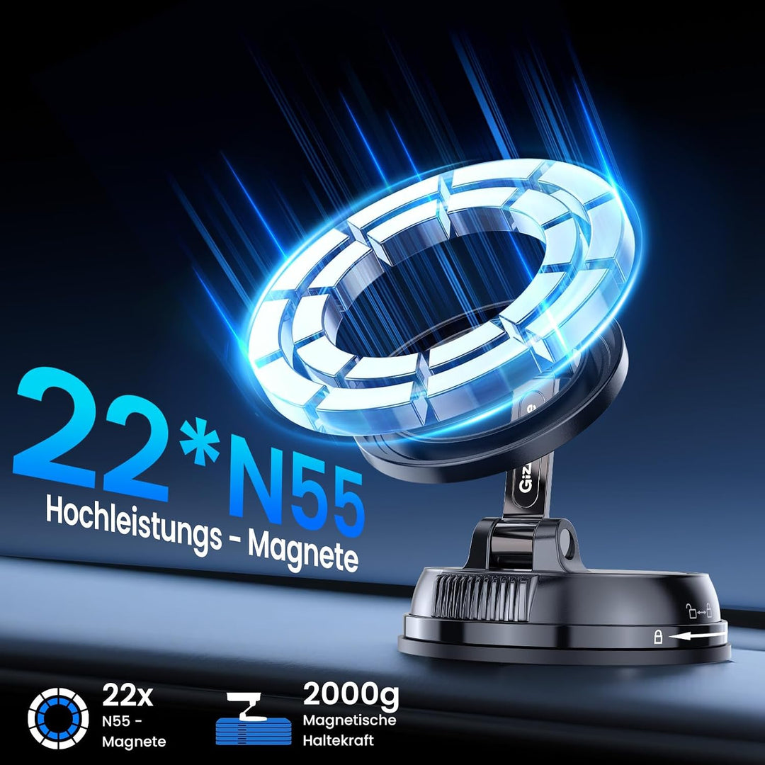 GizmoVine Magnetische Autohalterung für Handy, 2026 Upgrade, 360° Einstellbar, 35kg Starksaugnapf, M