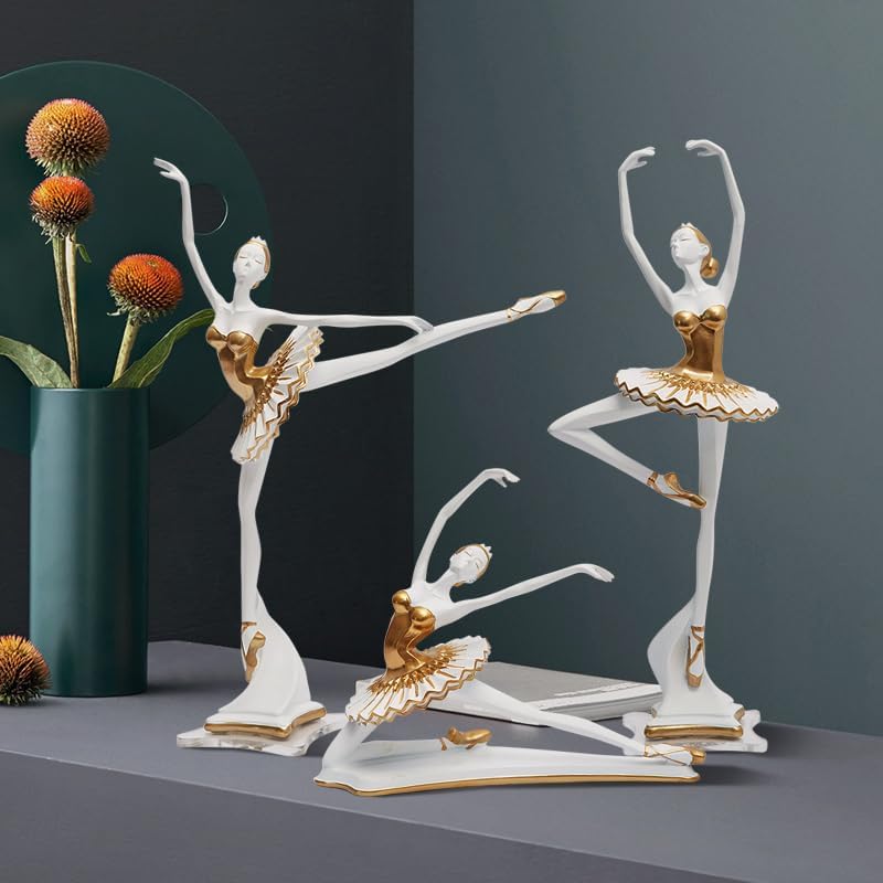 HAUCOZE Ballerina Figur Statue Frau Skulptur Modern Dekor Wohnzimmer Kunst Arts Polyresin Geschenk 2