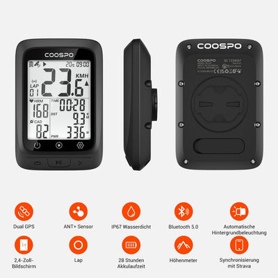 COOPSO BC107 Fahrradcomputer GPS Kabellos Drahtloser Fahrradtacho Kilometerzähler, Bluetooth5.0 ANT+