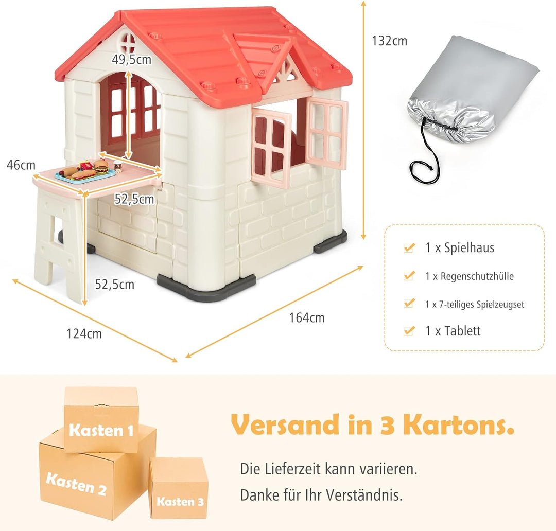 DREAMADE 164x124x132cm Spielhaus Kinder für drinnen und draussen, Kinderspielhaus mit Fenstern & Tür