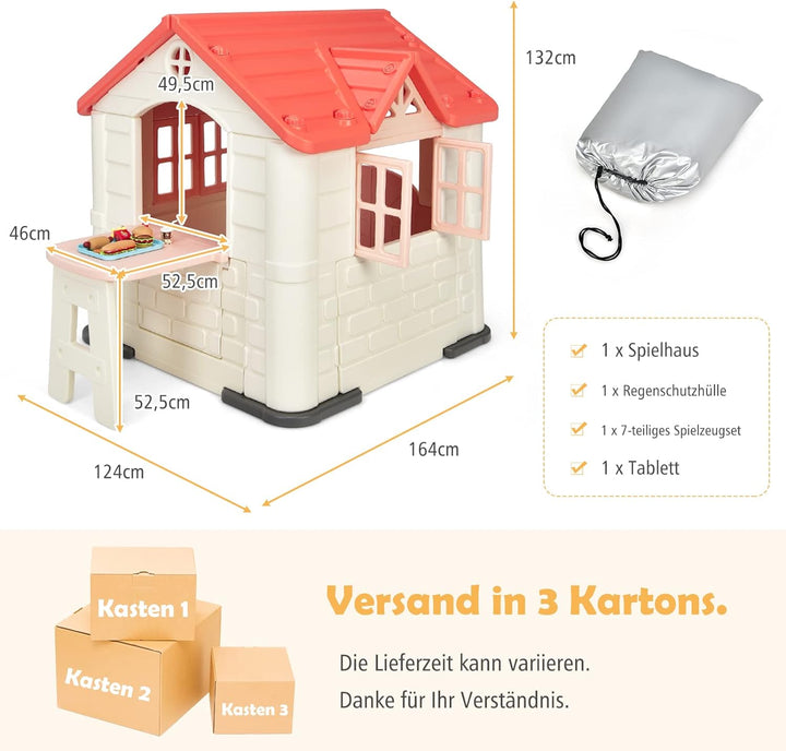 DREAMADE 164x124x132cm Spielhaus Kinder für drinnen und draussen, Kinderspielhaus mit Fenstern & Tür