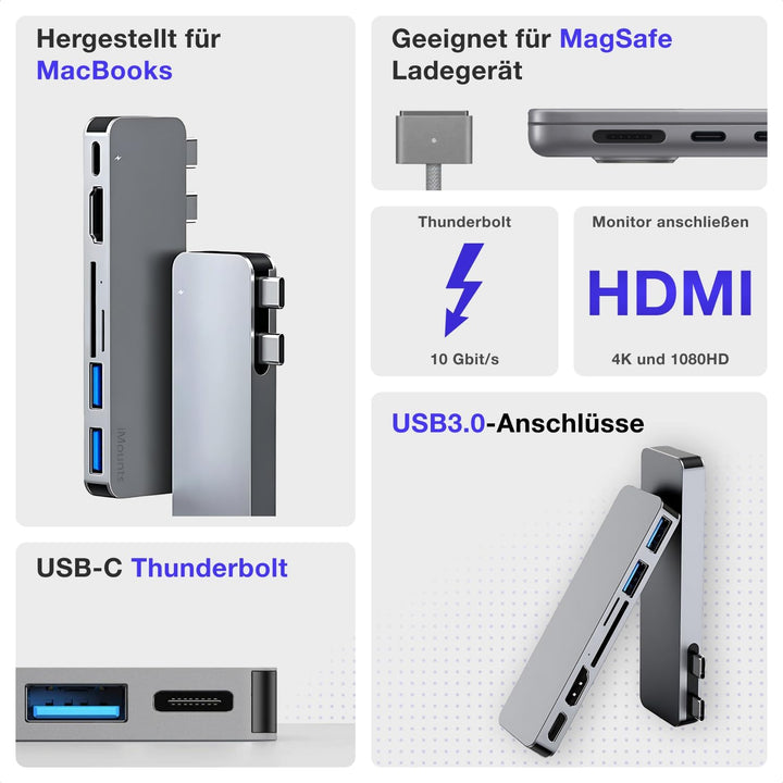 MacBook USB-C Hub – HDMI, SD-Kartenleser, USB 3.0, Thunderbolt, kompatibel mit MacBook Pro und MacBo