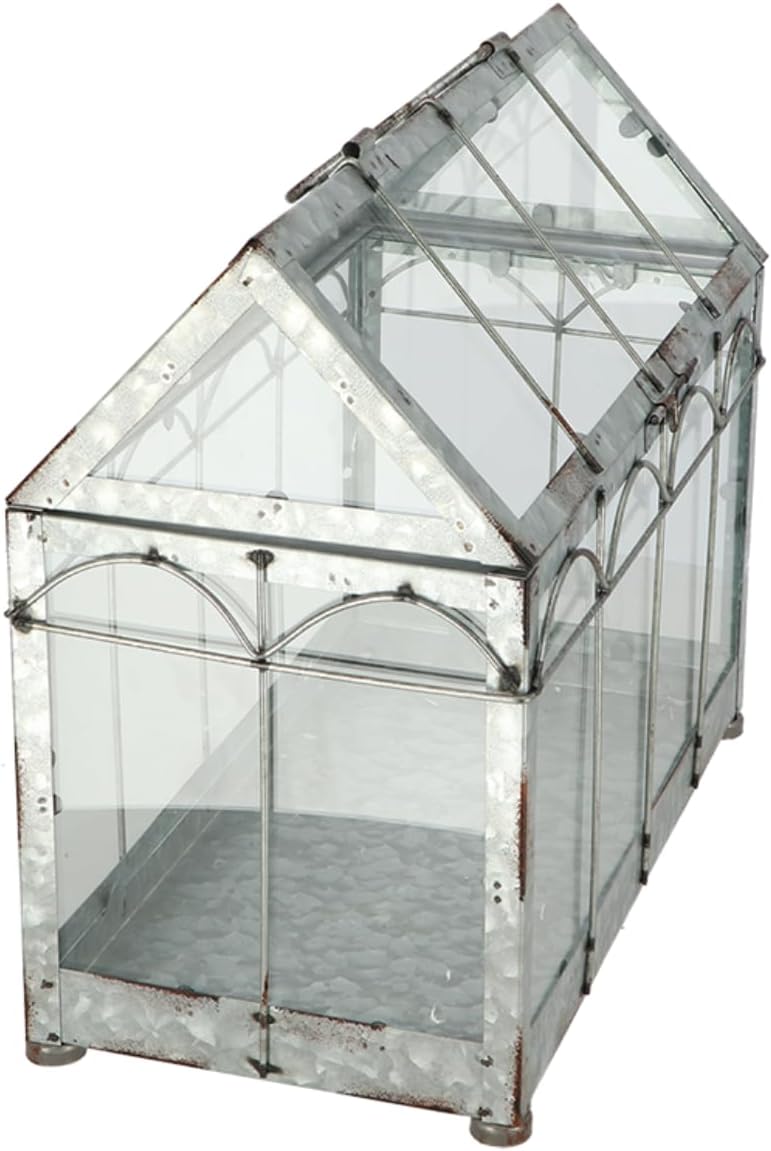 Esschert Design USA ZB22 Gewächshaus/Terrarium im Vintage-Look, silberfarben
