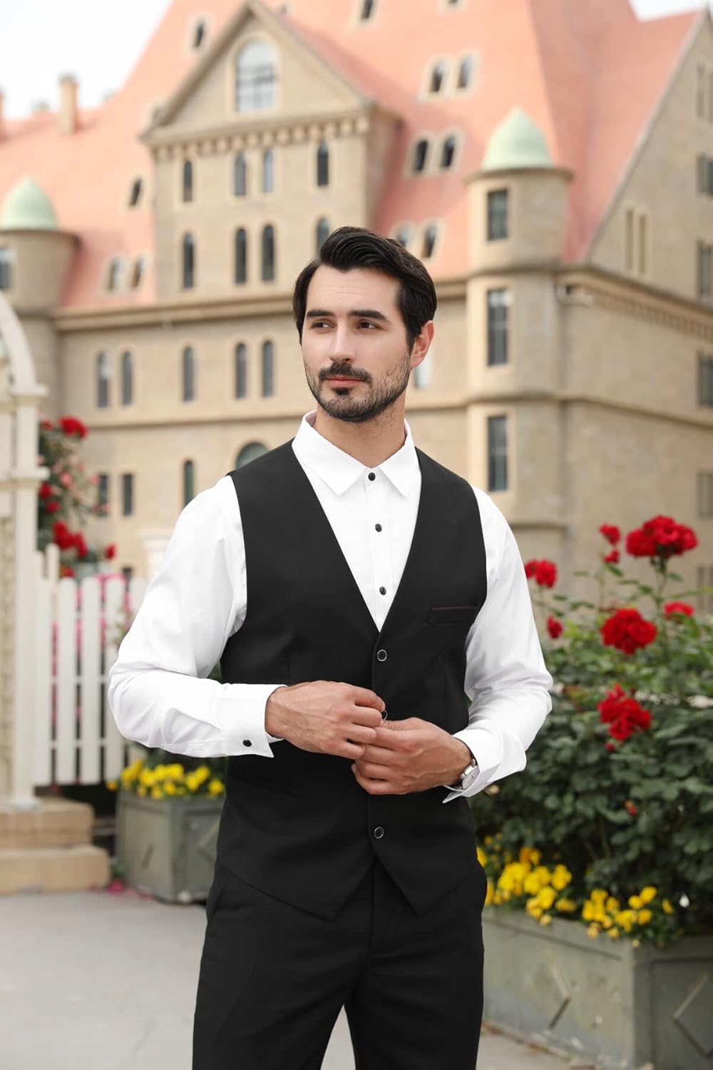 Allthemen Herren Weste Slim fit V Ausschnitt Anzugweste Ärmellose Westen für Business Hochzeit M #92