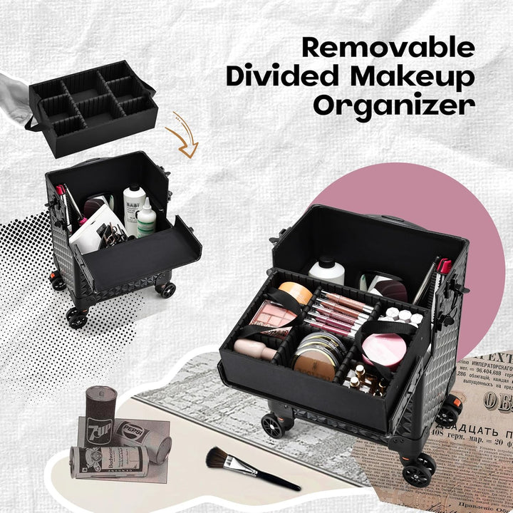Kosmetik Trolley 5 in 1 Kosmetikkoffer Trolley Make up Koffer Gross Friseurkoffer mit Rollen Schmink