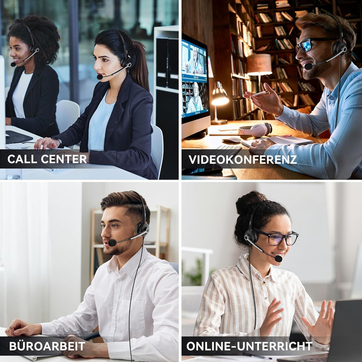 Wantek Mono USB Headset mit Mikrofon für Laptop PC,EIN-Ohr-Kopfhörer mit USB-C Klinkenadapter,kabelg