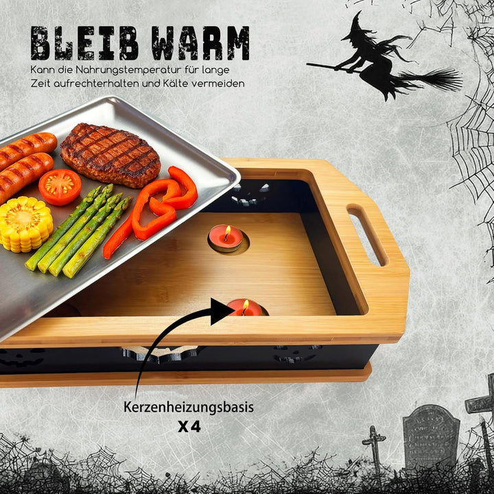 BBQ Board zum Warmhalten, Fleischwarmhalter mit Edelstahl Grill Plate, Speisenwärmer für Grillen, Gr