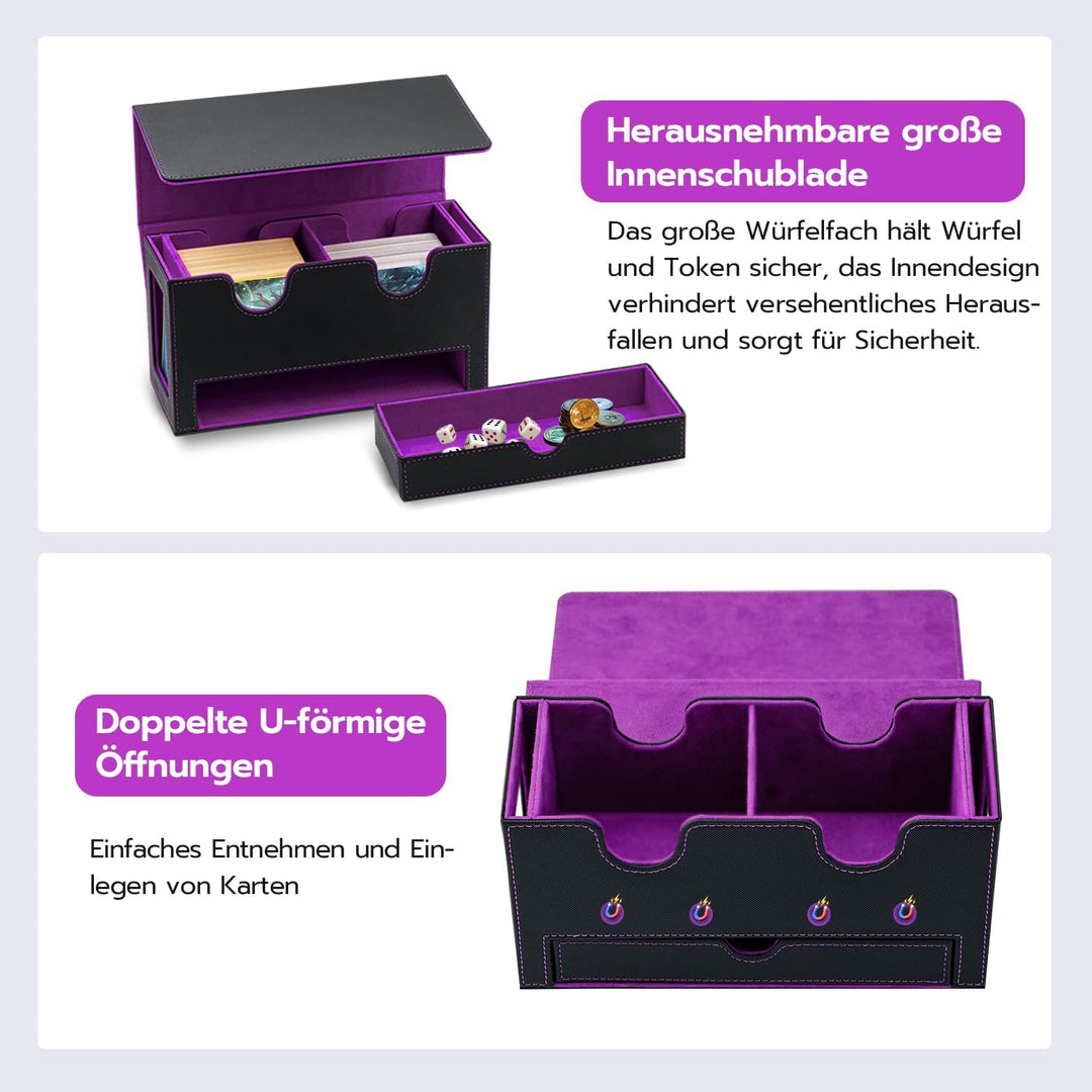 Doppelschicht Card Deck Box für MTG,Gathering Kartenbox mit Schaufenster und Würfelfach PU Leder Sta