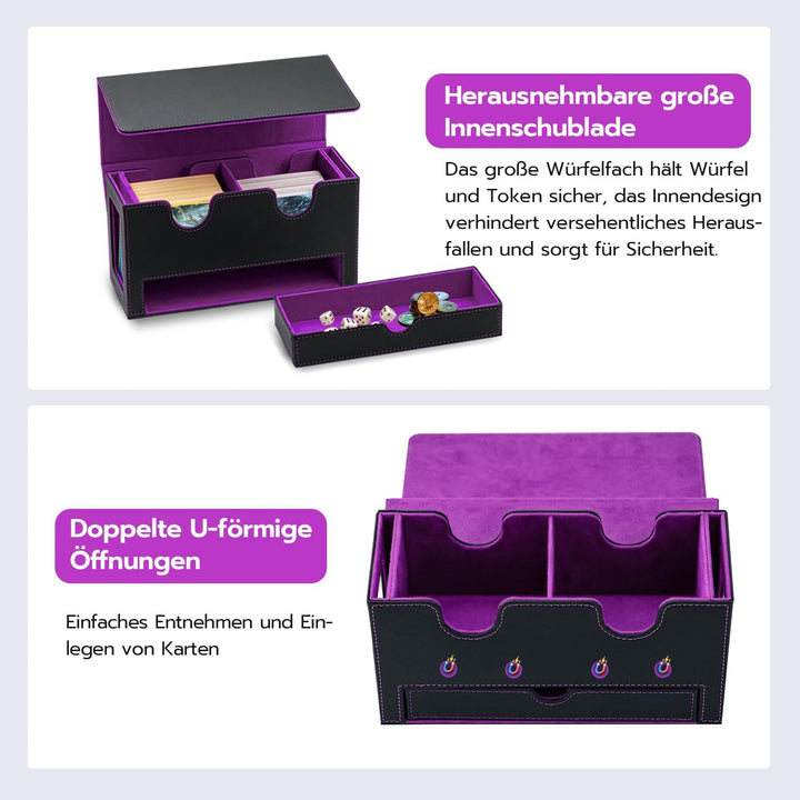 Doppelschicht Card Deck Box für MTG,Gathering Kartenbox mit Schaufenster und Würfelfach PU Leder Sta