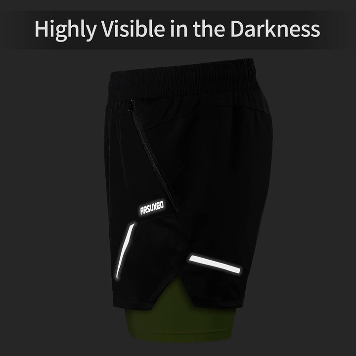 ARSUXEO Laufshorts Herren Laufhosen 2 in 1 Trainingsshorts Kurze Turnhose mit Mesh Liner Reissversch