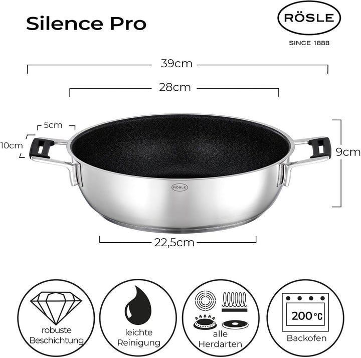 RÖSLE SILENCE PRO ProResist Servierpfanne, Antihaft & Robust - Ø 28 cm, Hitzebeständig bis 160 °C, K