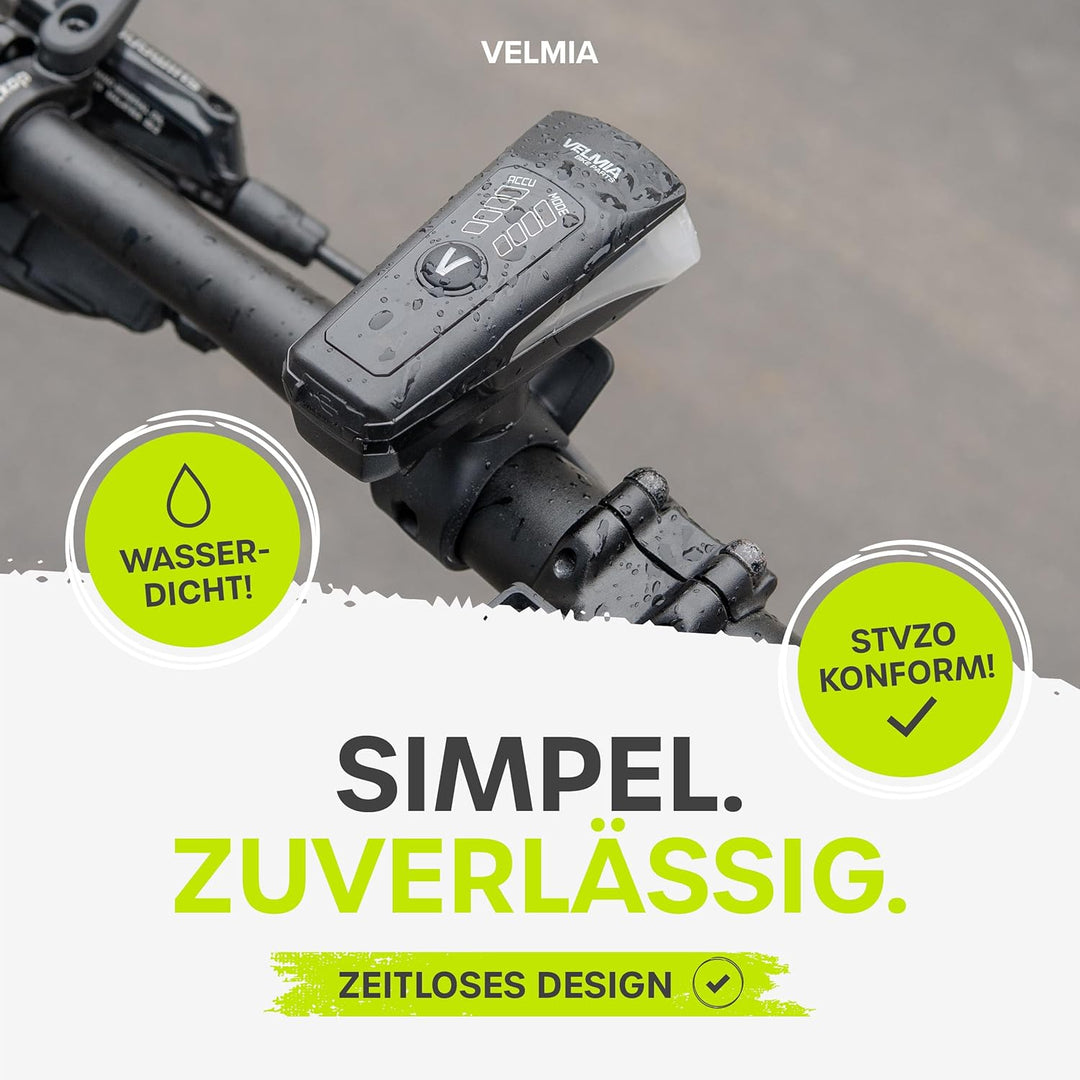 Velmia Fahrradlichter Set StVZO zugelassen mit USB Akku-Betrieb und 8,5h Leuchtdauer I LED Fahrradli