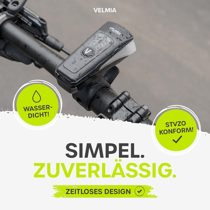 Velmia Fahrradlichter Set StVZO zugelassen mit USB Akku-Betrieb und 8,5h Leuchtdauer I LED Fahrradli