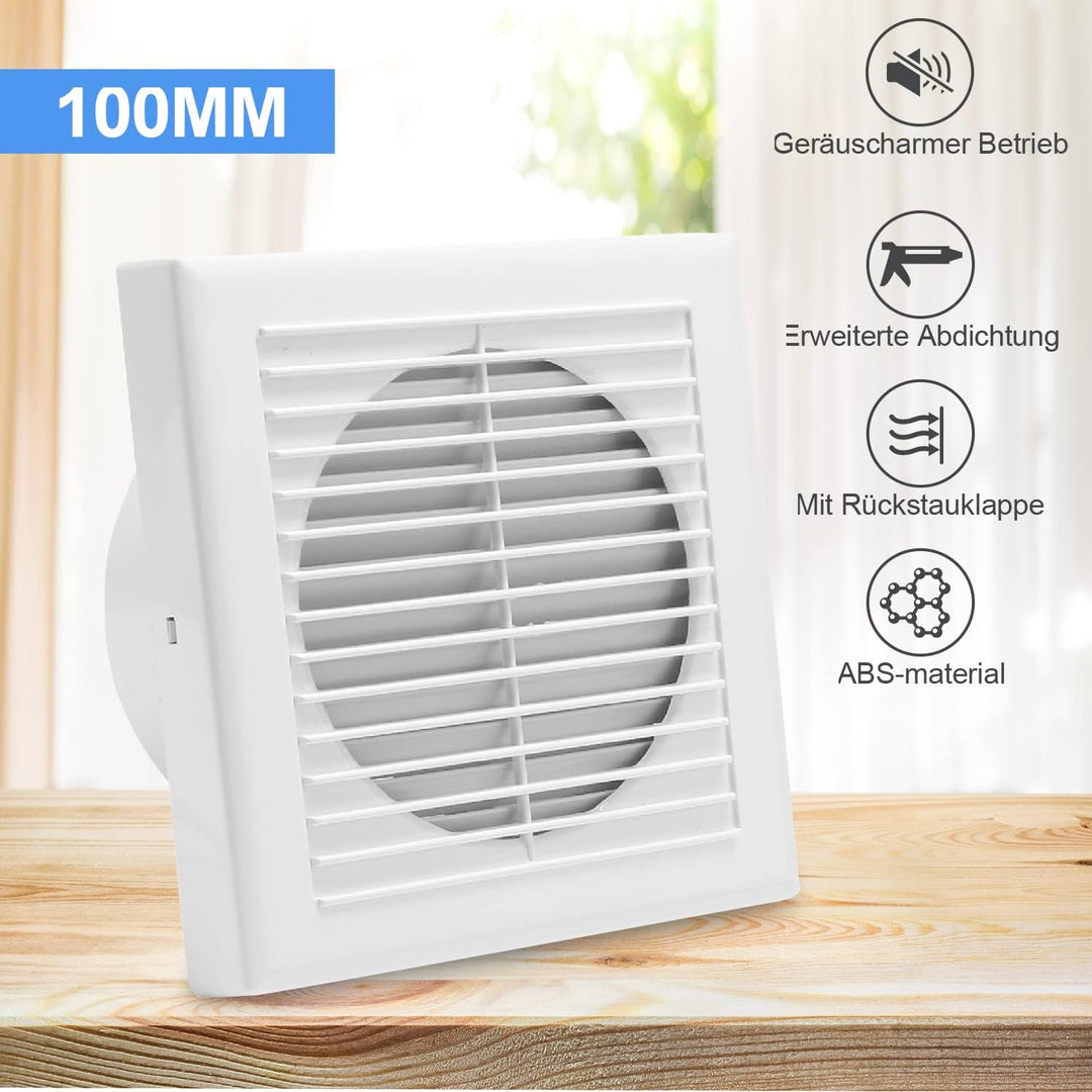 Badlüfter 100mm Wandventilator,Weiss Abluftventilator Leiser Betrieb,Ventilator für Bad,WC und Küche