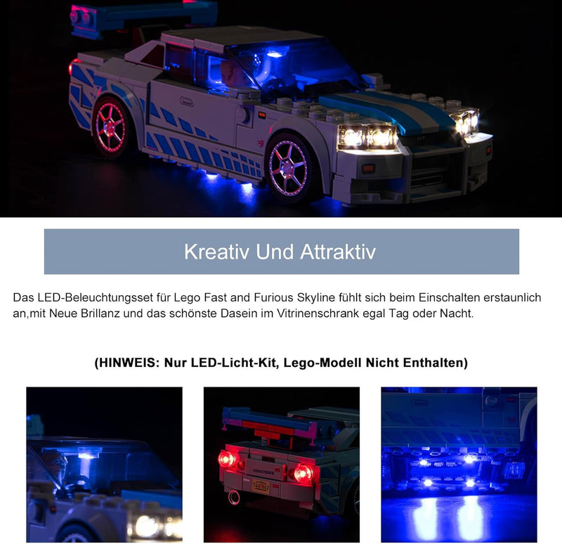 Licht-Kit Kompatibel mit Lego 76917 Speed Champions Nissan Skyline GT-R (Kein Lego-Modell), Led Bele