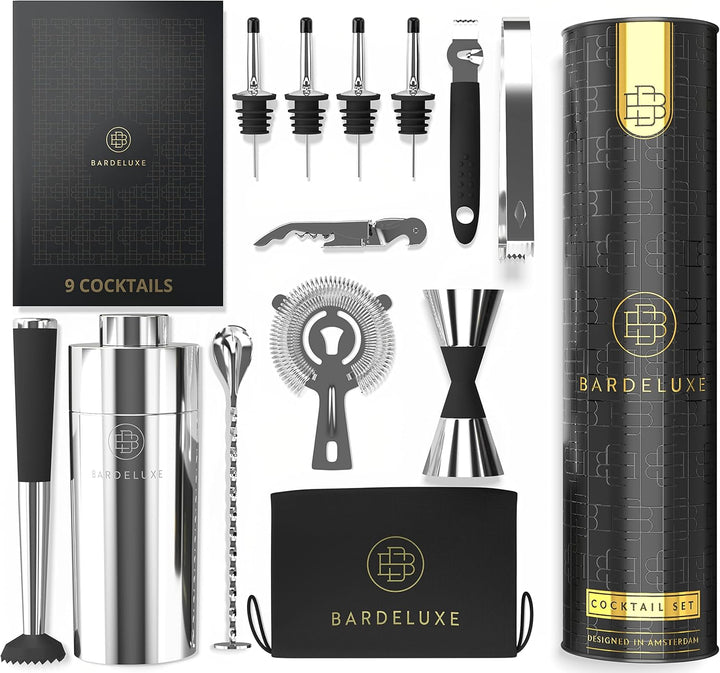 BarDeluxe® Cocktail Set 12-teilig, Barkeeper Set, Cocktail Mixer Set | 750ml Cocktailshaker Edelstah