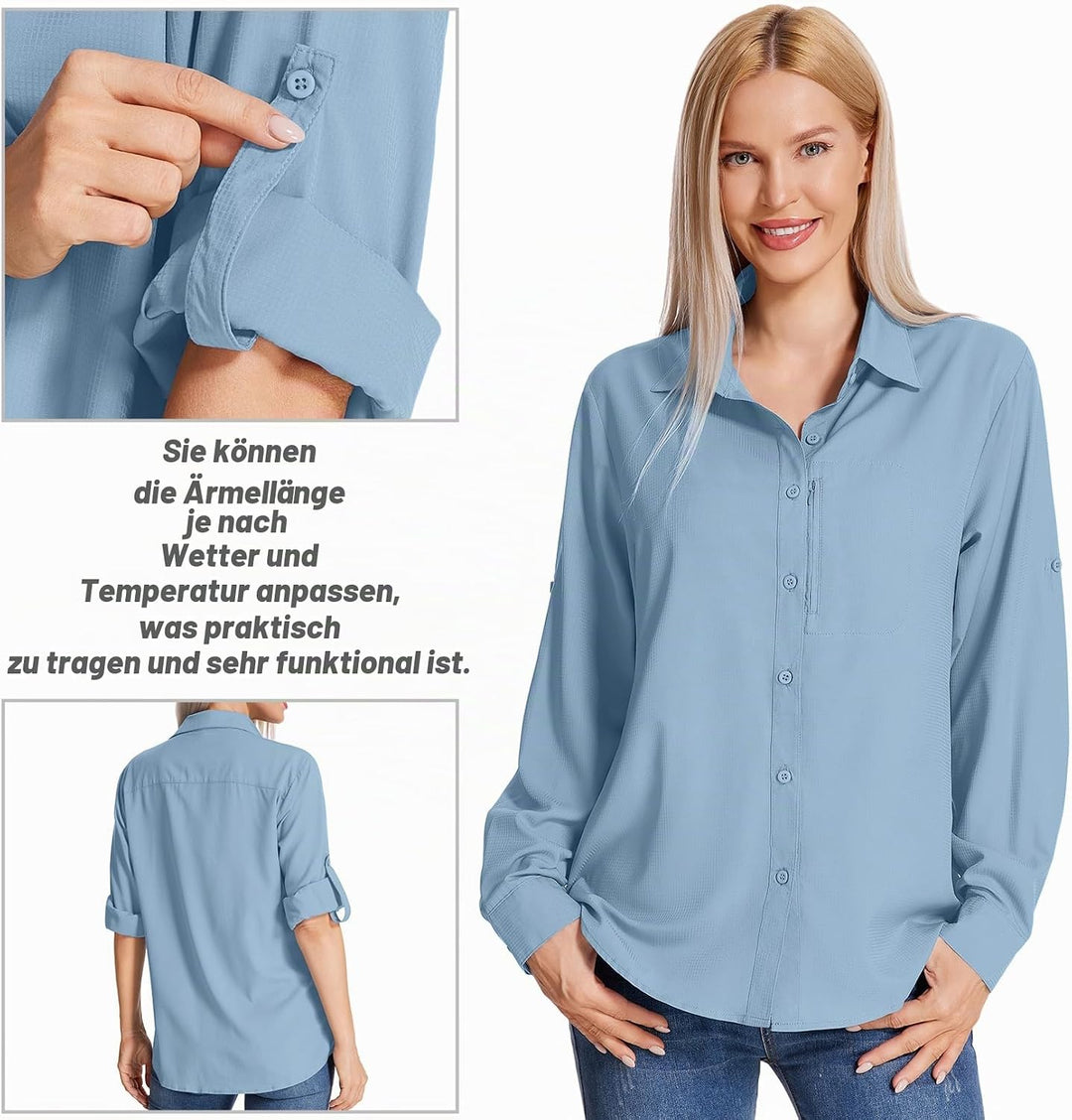yeyity Damen Hemdbluse UV Schutz Langarmshirt Damen Schnell Trocknende Sport Shirts Wandershirt Safa