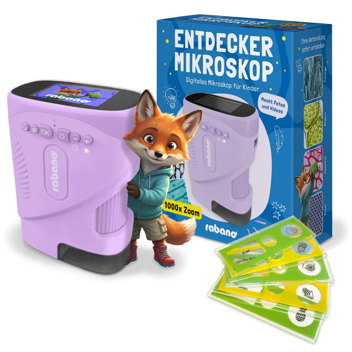 Rabano Digitales Mikroskop Kinder | Abenteuer Mikroskop für Kinder | Lila | Tragbares Kinder Mikrosk